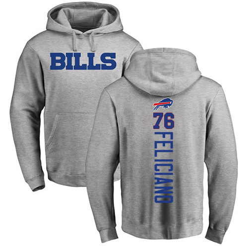 Men NFL Buffalo Bills 76 Jon Feliciano Ash Backer Pullover Hoodie Sweatshirt